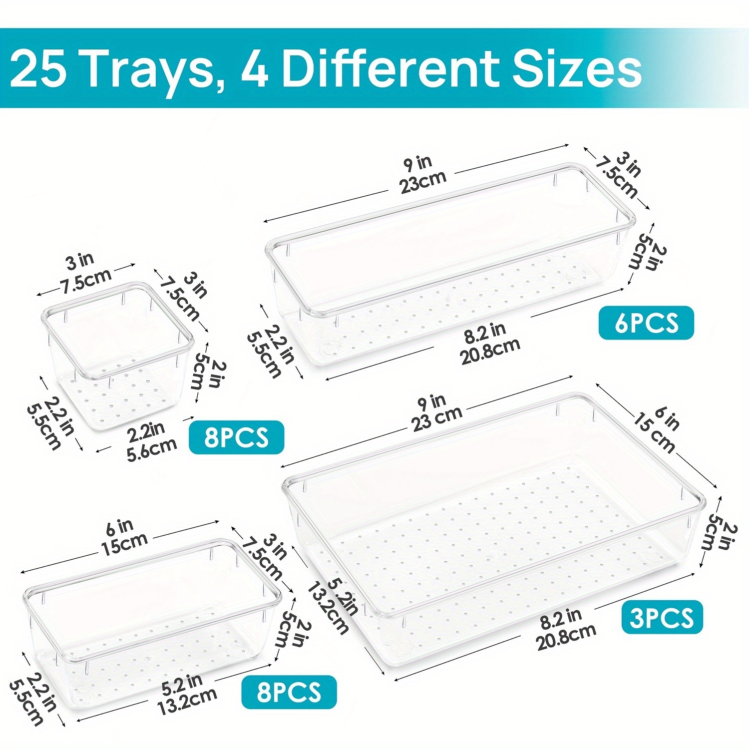 Clear Cosmetics Storage Box - 25/37pcs Plastic Drawer Organizers Set - 4-Size Versatile Bathroom And Vanity Drawer Organizer Trays - Storage Bins for Makeup - Image 6
