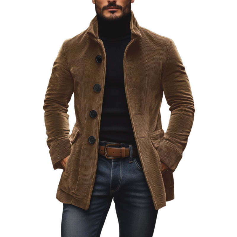 Men's Jacket Winter Stand Collar Button-up Coat Casual Blazer Outerwear Clothing - Image 7