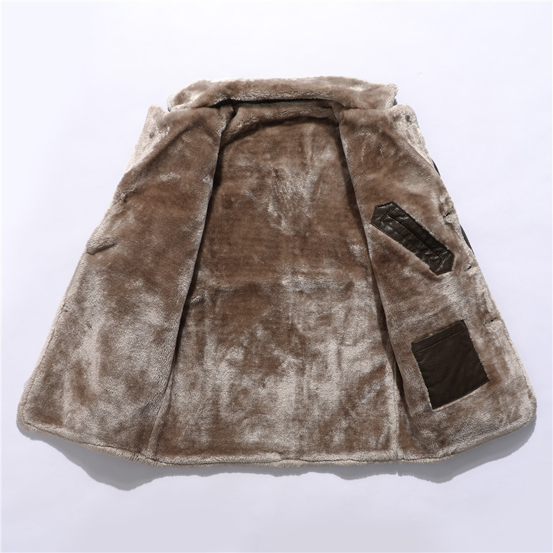 Elegant Modern Plush Lapel Leather Jacket Winter Warm Fleece Single-breasted Coat For Men Long Clothing - Image 3