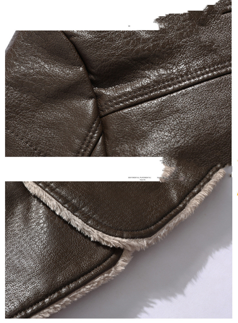 Elegant Modern Plush Lapel Leather Jacket Winter Warm Fleece Single-breasted Coat For Men Long Clothing - Image 4