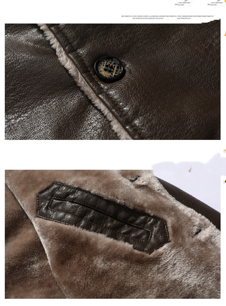 Elegant Modern Plush Lapel Leather Jacket Winter Warm Fleece Single-breasted Coat For Men Long Clothing - Image 6