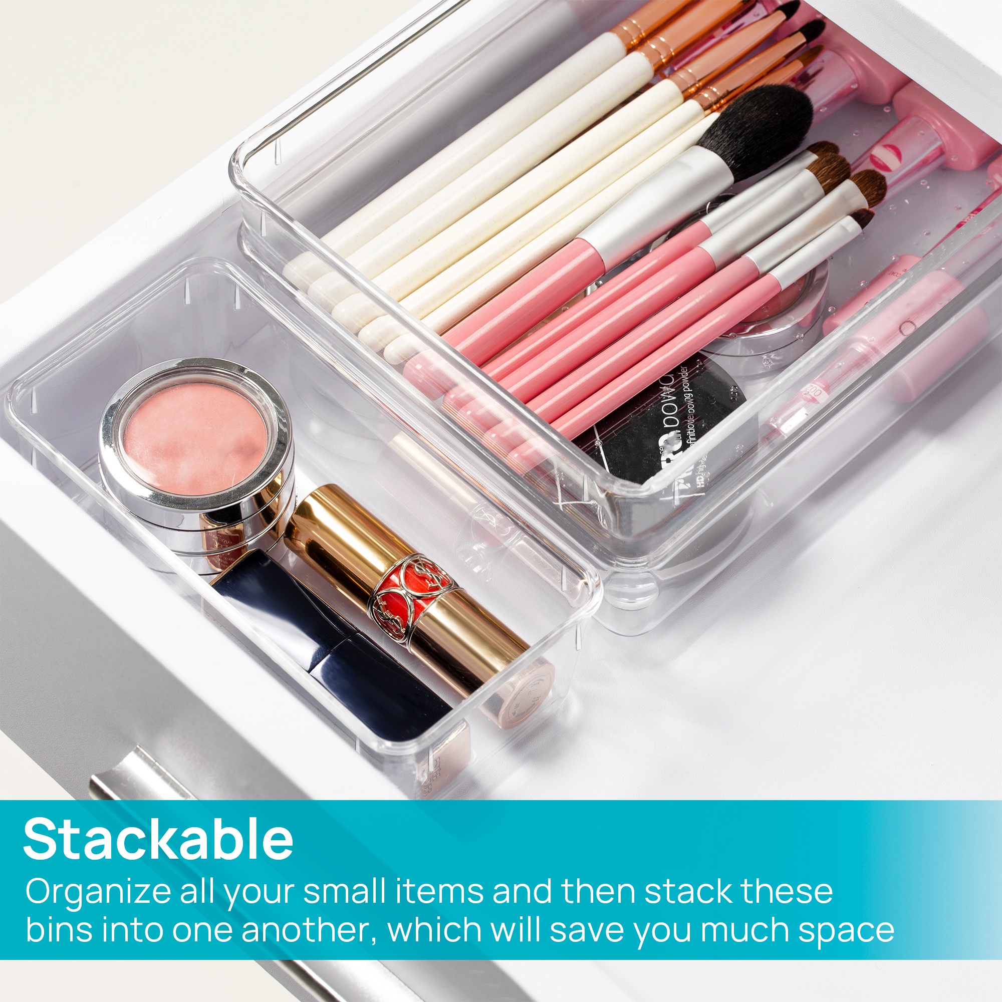 Clear Cosmetics Storage Box - 25/37pcs Plastic Drawer Organizers Set - 4-Size Versatile Bathroom And Vanity Drawer Organizer Trays - Storage Bins for Makeup - Image 3