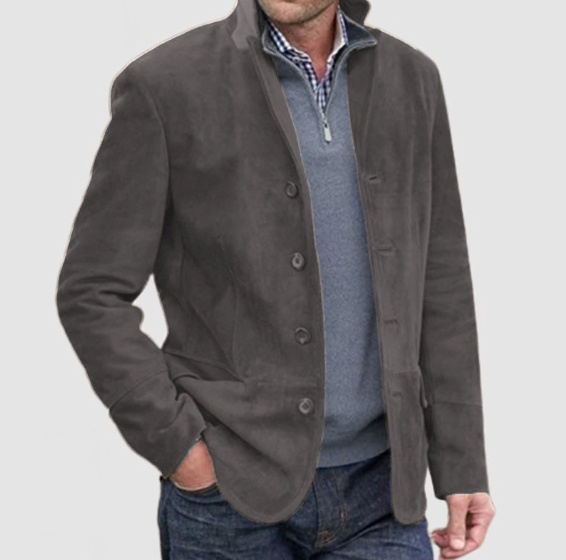 Men's Jacket Winter Stand Collar Button-up Coat Casual Blazer Outerwear Clothing - Image 8