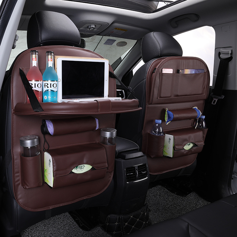 PU Leather Car Storage Bag Multifunction Seat Back Tray Hanging Bag Waterproof Car Organizer Automotive Interior Accessories - Image 3