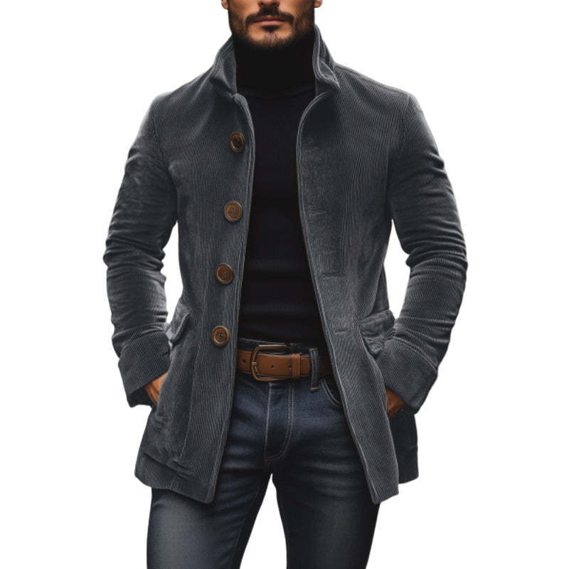 Men's Jacket Winter Stand Collar Button-up Coat Casual Blazer Outerwear Clothing - Image 4
