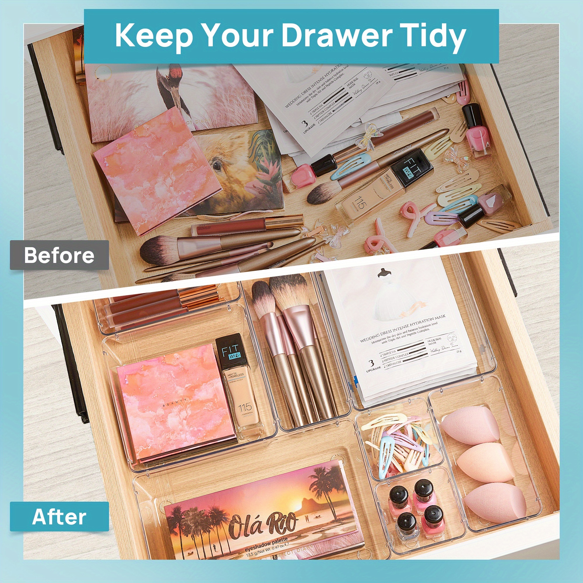 Clear Cosmetics Storage Box - 25/37pcs Plastic Drawer Organizers Set - 4-Size Versatile Bathroom And Vanity Drawer Organizer Trays - Storage Bins for Makeup - Image 10