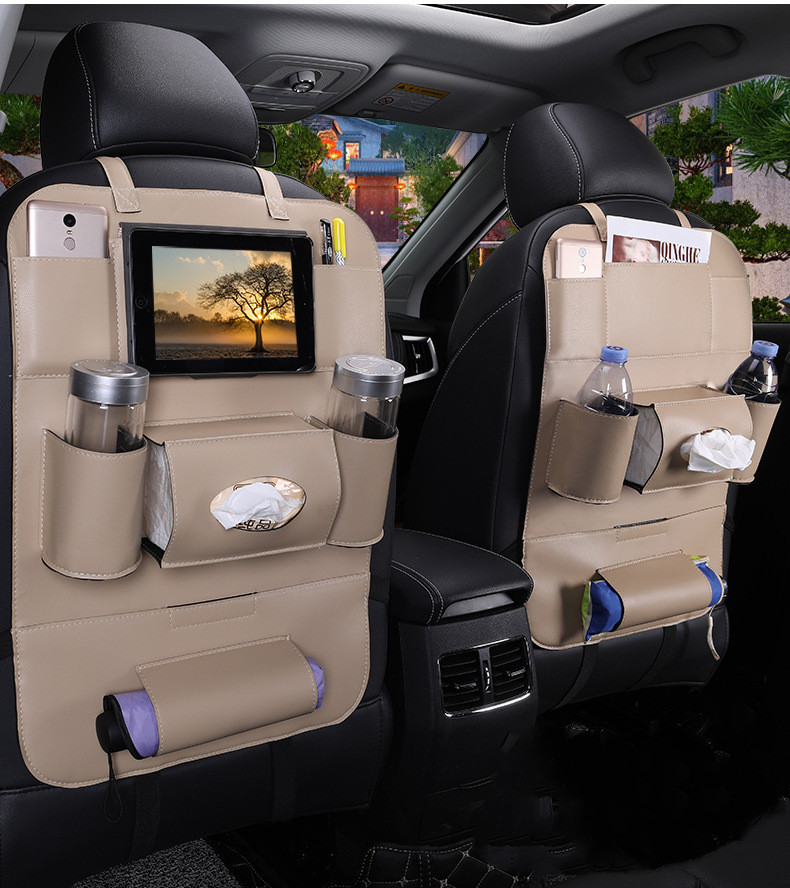 PU Leather Car Storage Bag Multifunction Seat Back Tray Hanging Bag Waterproof Car Organizer Automotive Interior Accessories - Image 2
