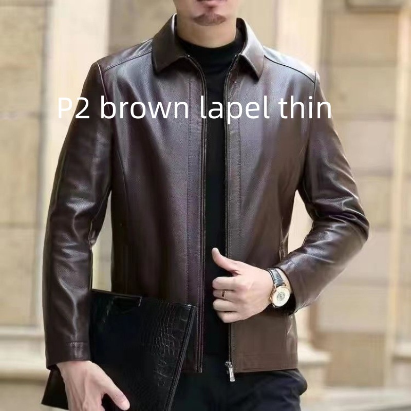Elegant Leather Jacket For Middle-aged Men Leather Clothing With Stand Collar Men Fleece-lined - Image 8