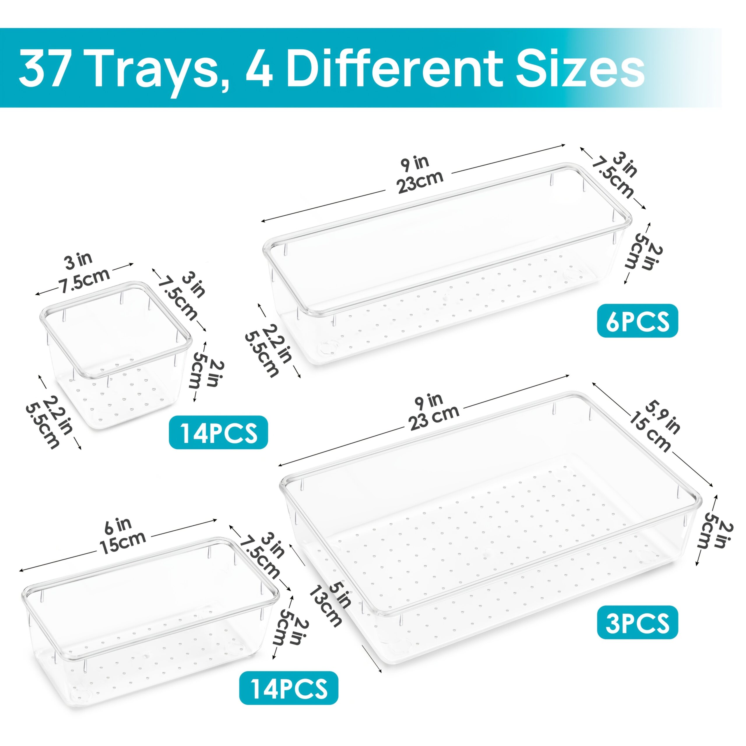 Clear Cosmetics Storage Box - 25/37pcs Plastic Drawer Organizers Set - 4-Size Versatile Bathroom And Vanity Drawer Organizer Trays - Storage Bins for Makeup - Image 7