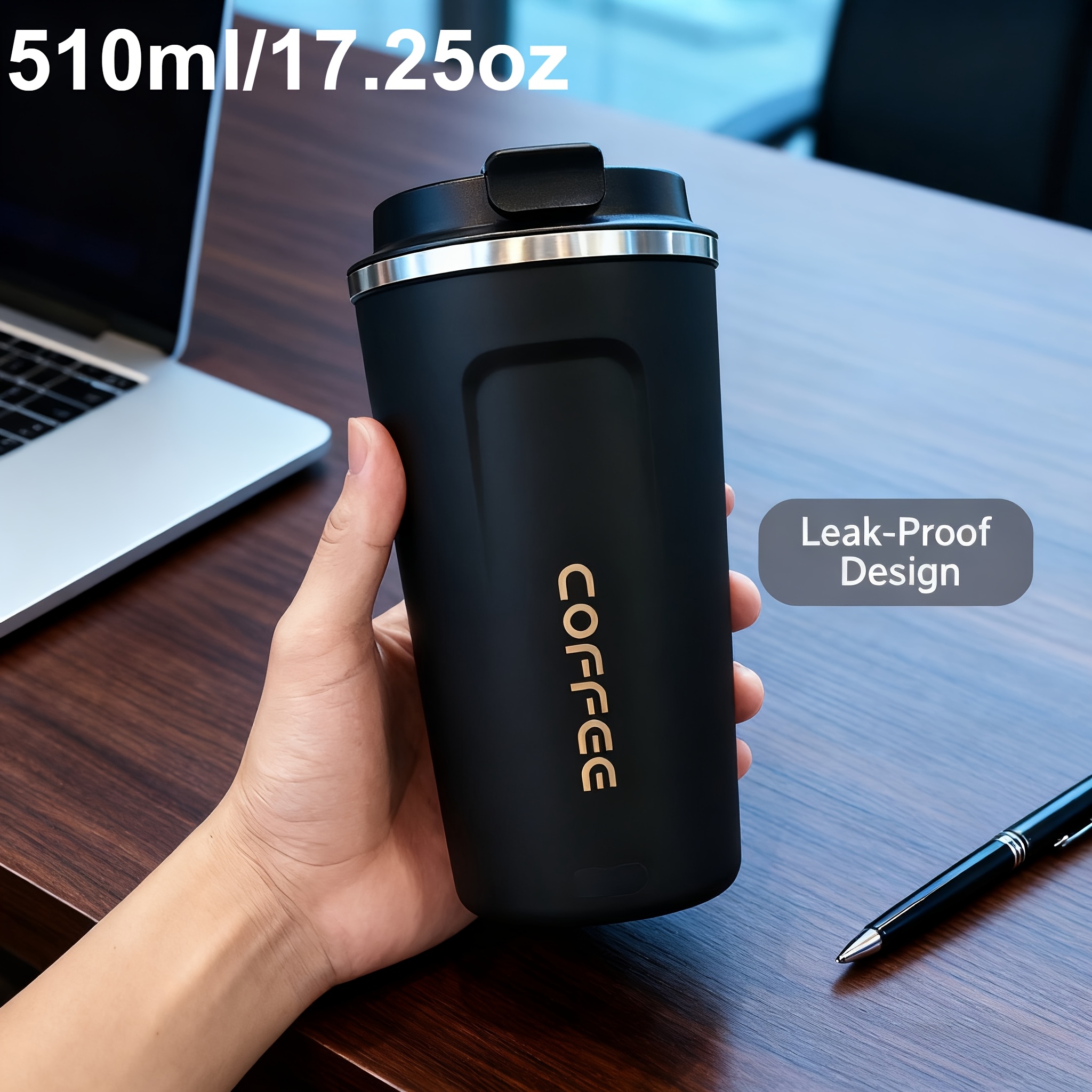 LDQ Coffee Travel Mug - Leak-Proof Double-Wall Vacuum Insulated with 304 Stainless Steel, Matte Reusable Cup Suitable for Hot/Cold Drinks, Coffee & Tea for Commuting, Camping, Office - Ideal Gift for Coffee Lovers - Image 3