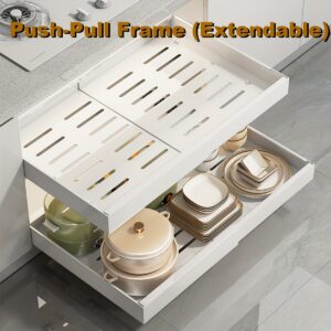 Pull Out Cabinet Organizer 12.2" Deep 16.5'', Expandable to 20.5'' Pull Out Drawers, Upgrade 3 Slide Rails Slide Out Drawer for Kitchen Cabinets, No Drill Roll Out Shelf Adhesive . 1psc