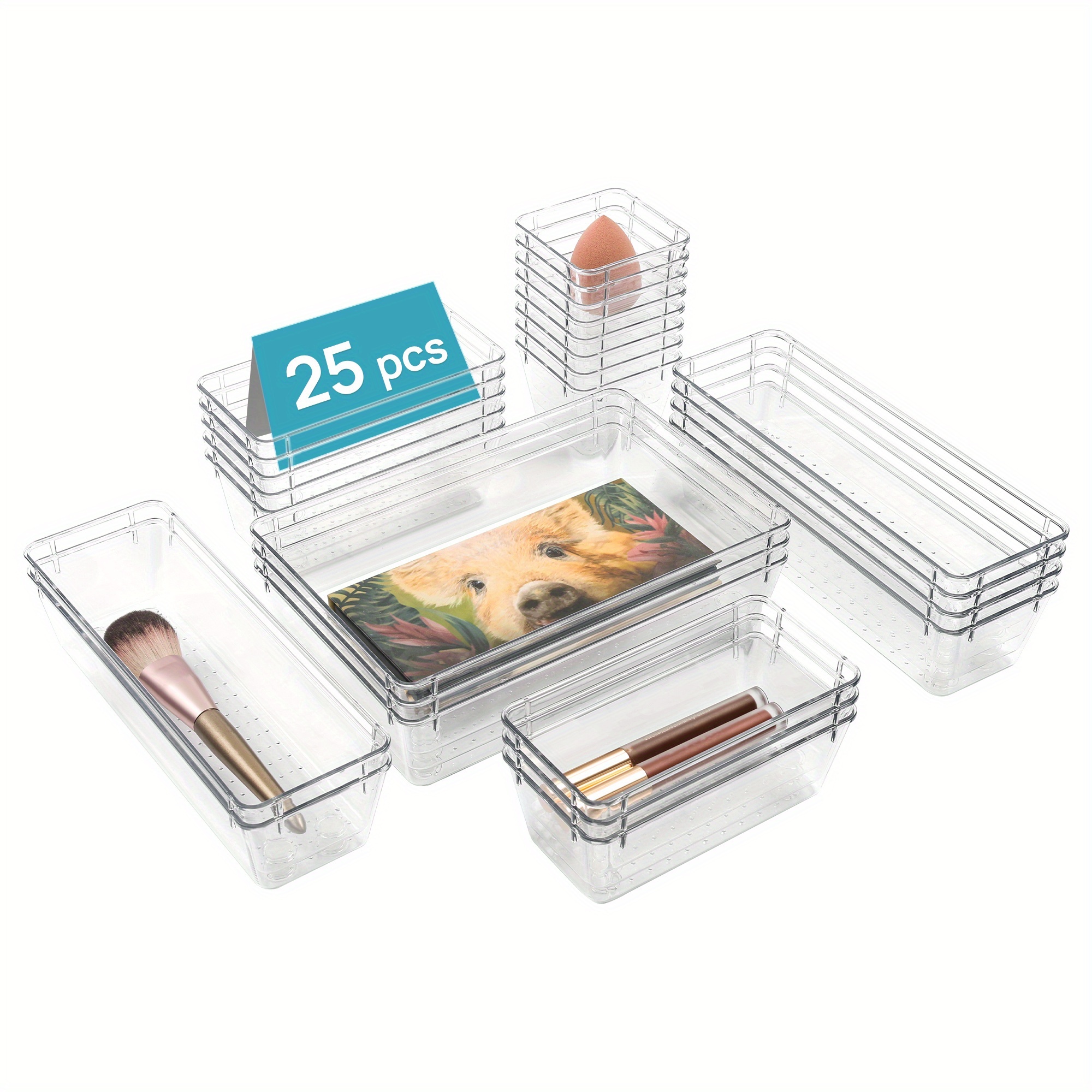 Clear Cosmetics Storage Box - 25/37pcs Plastic Drawer Organizers Set - 4-Size Versatile Bathroom And Vanity Drawer Organizer Trays - Storage Bins for Makeup