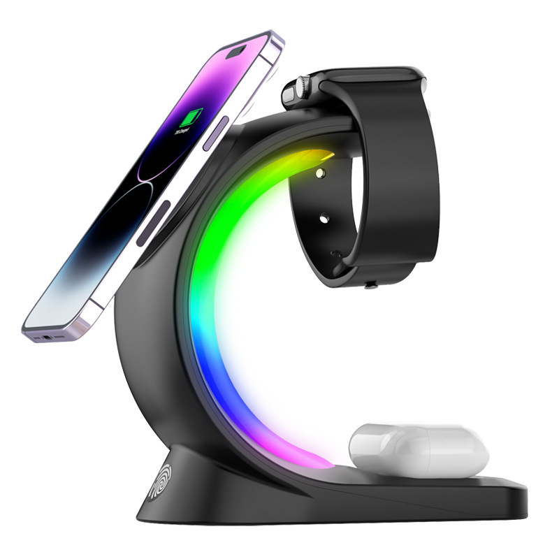 3 In 1 Magnetic Wireless Charger Fast Charging For Smart Phone Atmosphere Light Charging Station For Airpods Pro I-phone Watch - Image 3