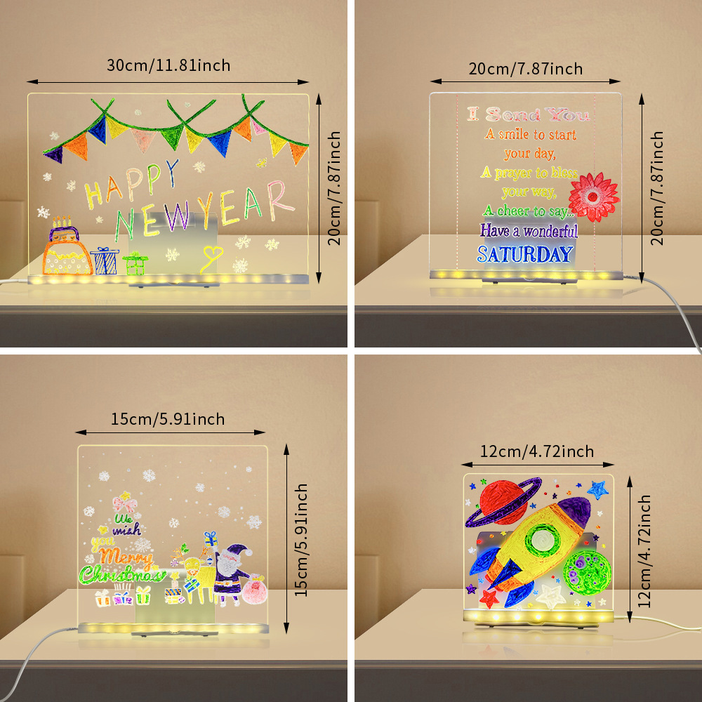 LED Acrylic Drawing Board DIY Erasable Luminous Writing Boards With Stand USB Plug Message Board With NightLight - Image 3