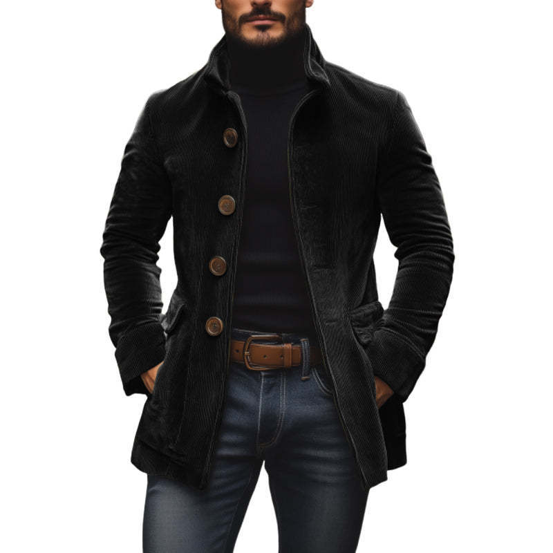 Men's Jacket Winter Stand Collar Button-up Coat Casual Blazer Outerwear Clothing - Image 10