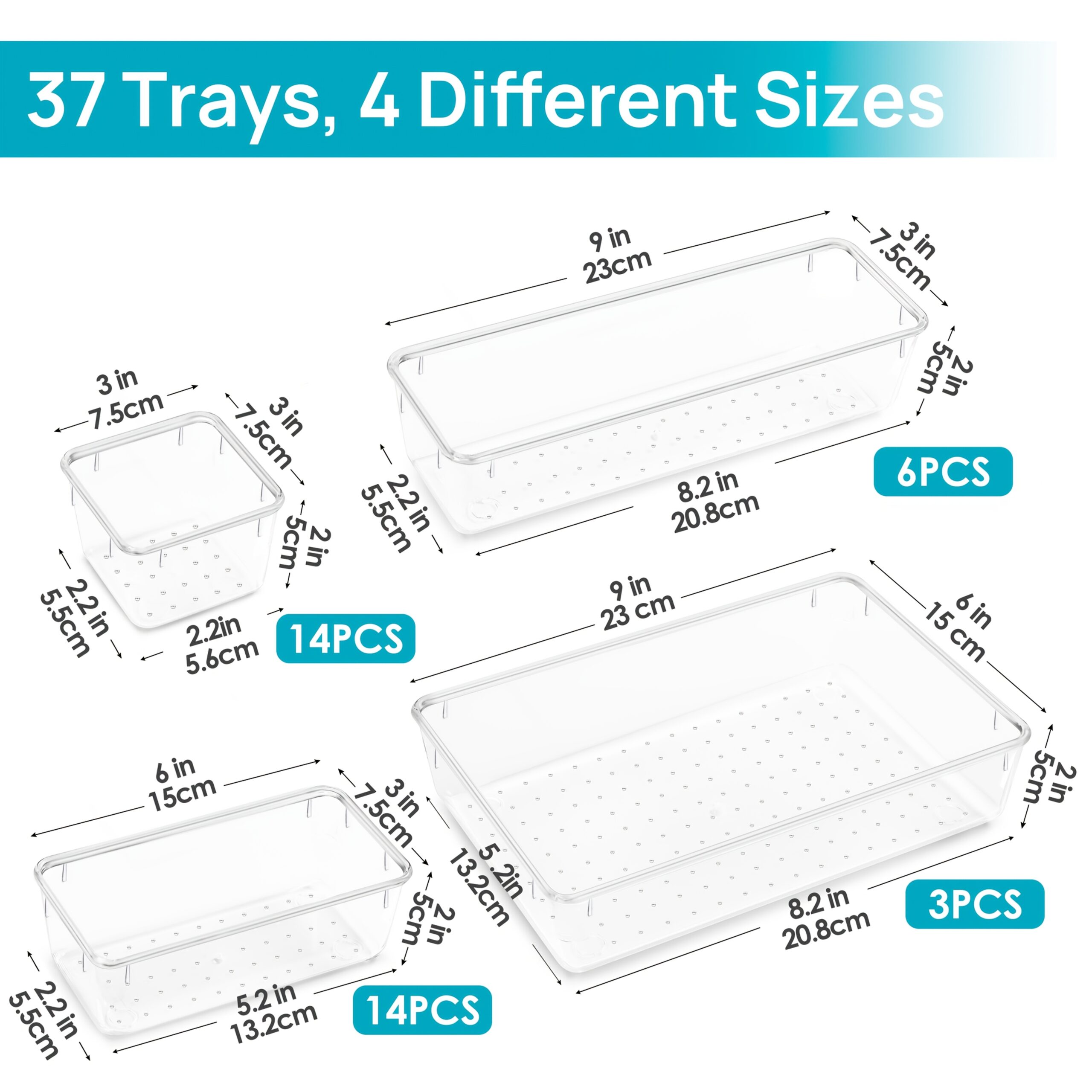 Clear Cosmetics Storage Box - 25/37pcs Plastic Drawer Organizers Set - 4-Size Versatile Bathroom And Vanity Drawer Organizer Trays - Storage Bins for Makeup - Image 8