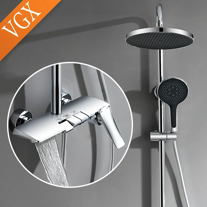 VGX Modern Shower System Set Gold Bathroom Shower Head Set Luxury Shower Faucet Set 3-way Rainfall Shower Mixer Crane Black Grey Chrome - Image 2