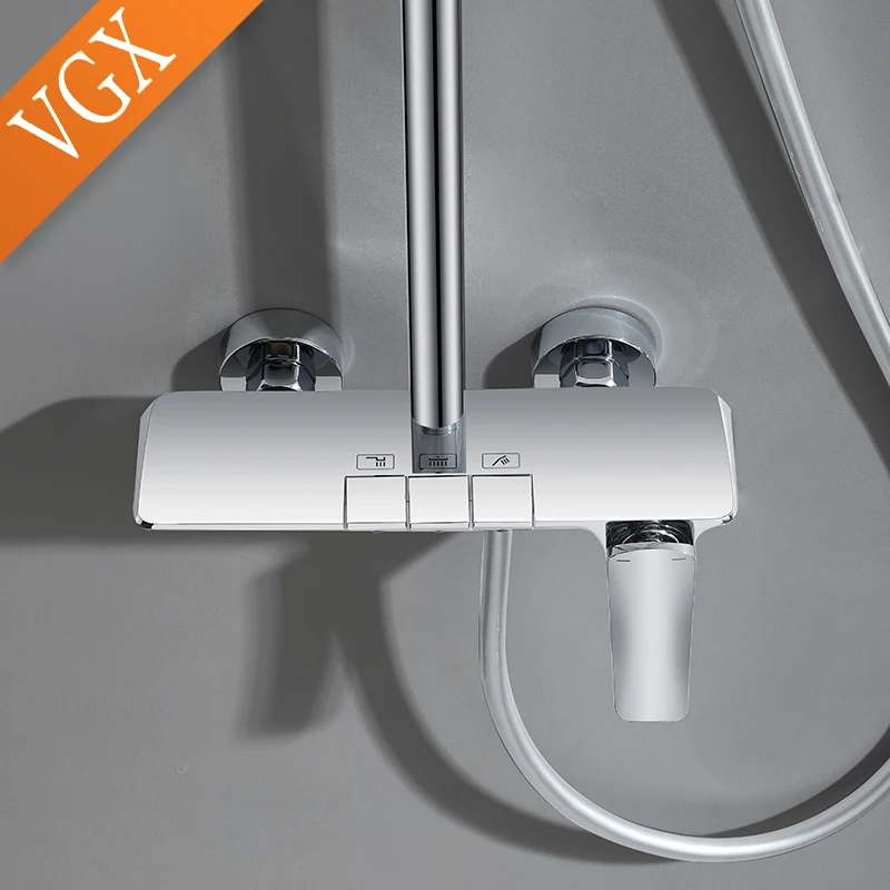 VGX Modern Shower System Set Gold Bathroom Shower Head Set Luxury Shower Faucet Set 3-way Rainfall Shower Mixer Crane Black Grey Chrome - Image 3