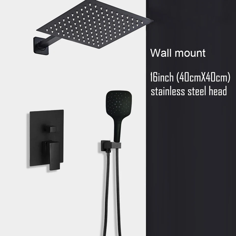 Black Shower Set Wall Mounted Shower Faucet Mixer 8inch to16inch Rainfall Bathroom Shower Tap with Handshower Rotate Bath Spout - Image 13