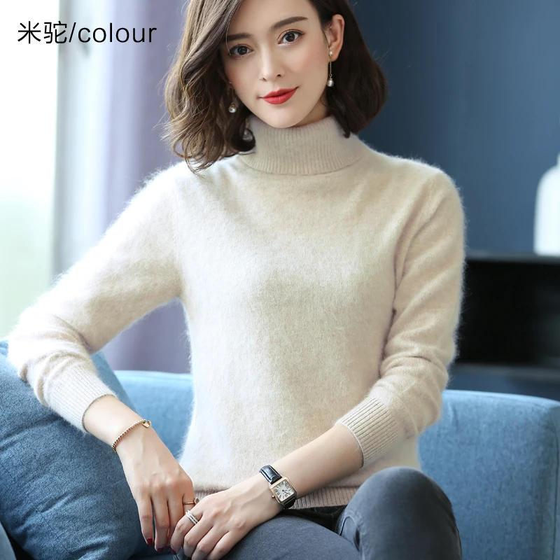 Elegant Modern Autumn Winter 100% Mink Cashmere Sweater Women Knitwear Pullover Thick Warm Solid Color Plus Size Base High Lapel Clothing Tops - Image 22