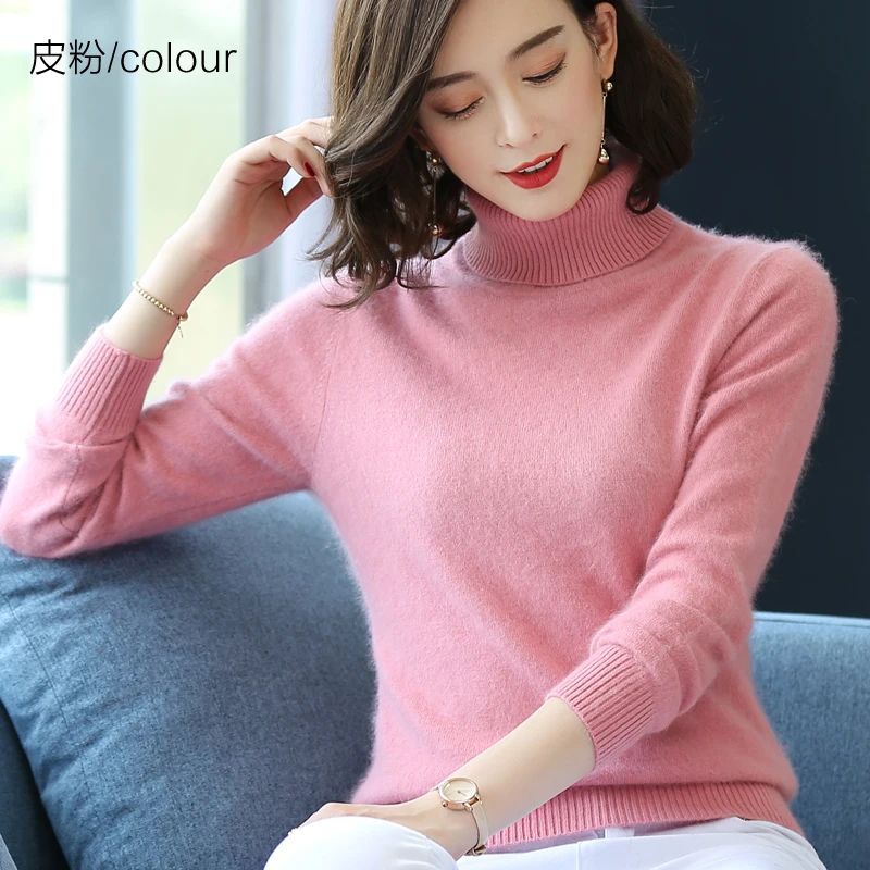 Elegant Modern Autumn Winter 100% Mink Cashmere Sweater Women Knitwear Pullover Thick Warm Solid Color Plus Size Base High Lapel Clothing Tops - Image 19
