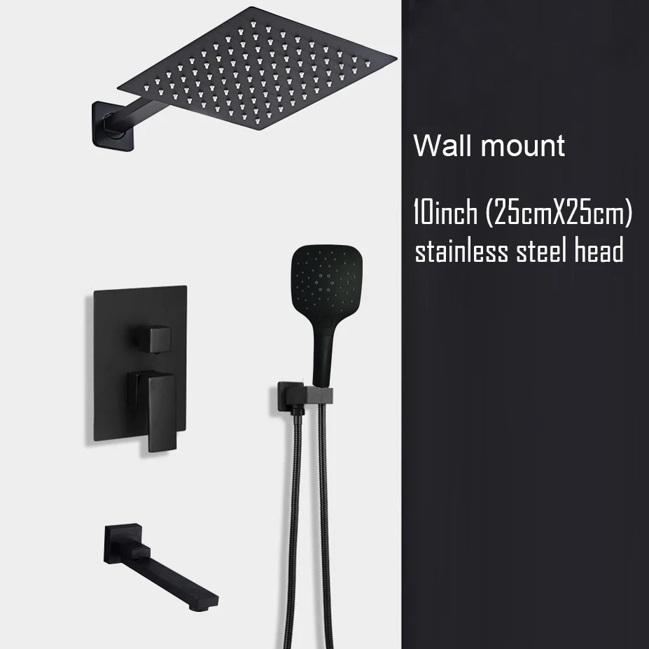 Black Shower Set Wall Mounted Shower Faucet Mixer 8inch to16inch Rainfall Bathroom Shower Tap with Handshower Rotate Bath Spout - Image 15
