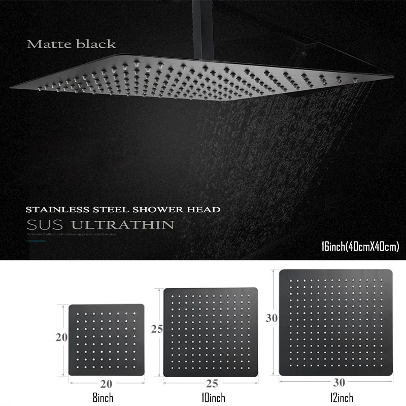 Black Shower Set Wall Mounted Shower Faucet Mixer 8inch to16inch Rainfall Bathroom Shower Tap with Handshower Rotate Bath Spout - Image 4