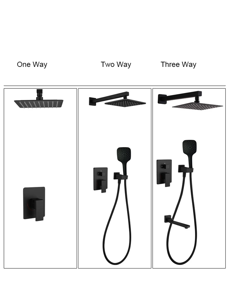 Black Shower Set Wall Mounted Shower Faucet Mixer 8inch to16inch Rainfall Bathroom Shower Tap with Handshower Rotate Bath Spout - Image 2