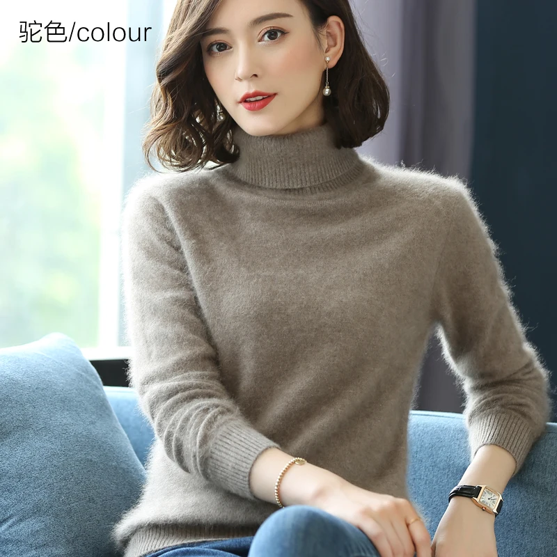 Elegant Modern Autumn Winter 100% Mink Cashmere Sweater Women Knitwear Pullover Thick Warm Solid Color Plus Size Base High Lapel Clothing Tops - Image 17