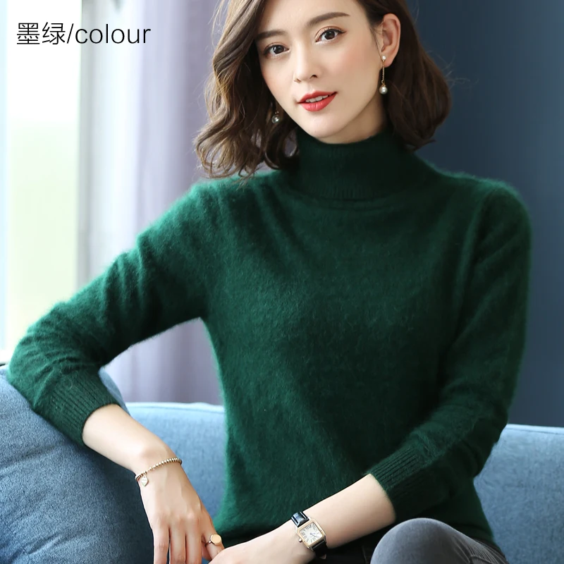 Elegant Modern Autumn Winter 100% Mink Cashmere Sweater Women Knitwear Pullover Thick Warm Solid Color Plus Size Base High Lapel Clothing Tops - Image 16