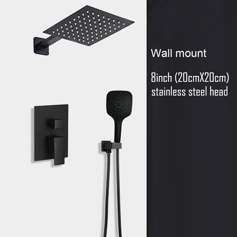 Black Shower Set Wall Mounted Shower Faucet Mixer 8inch to16inch Rainfall Bathroom Shower Tap with Handshower Rotate Bath Spout - Image 18