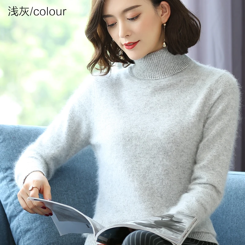 Elegant Modern Autumn Winter 100% Mink Cashmere Sweater Women Knitwear Pullover Thick Warm Solid Color Plus Size Base High Lapel Clothing Tops - Image 25