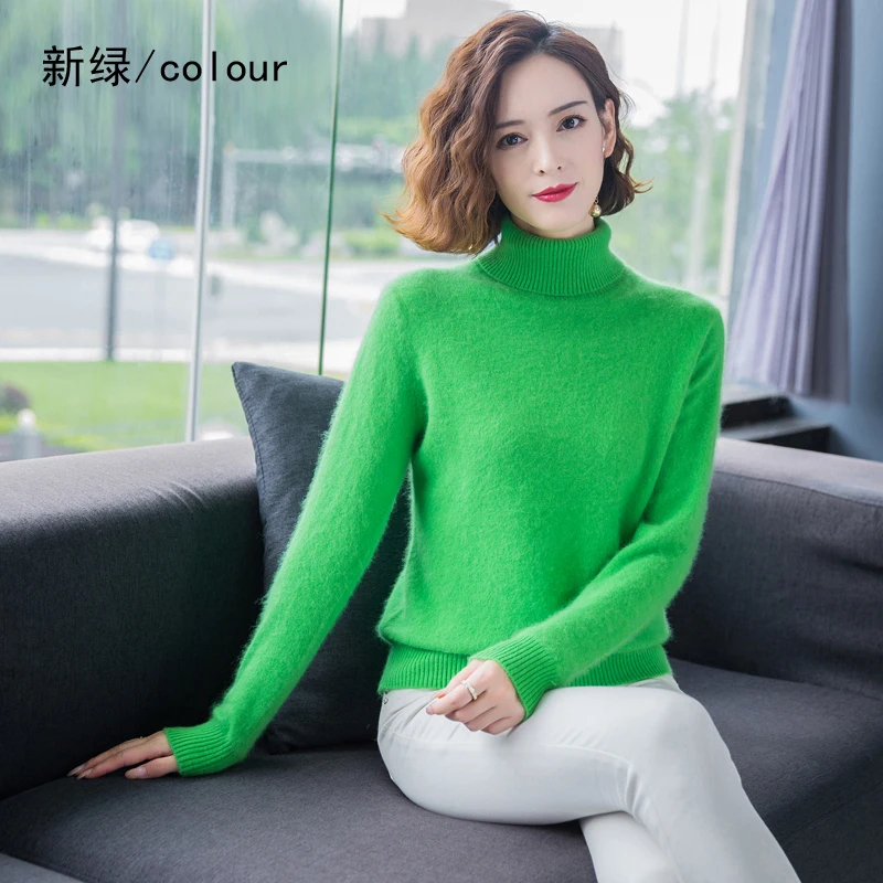 Elegant Modern Autumn Winter 100% Mink Cashmere Sweater Women Knitwear Pullover Thick Warm Solid Color Plus Size Base High Lapel Clothing Tops - Image 9