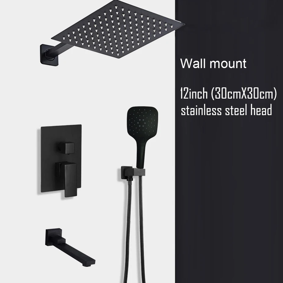 Black Shower Set Wall Mounted Shower Faucet Mixer 8inch to16inch Rainfall Bathroom Shower Tap with Handshower Rotate Bath Spout - Image 10