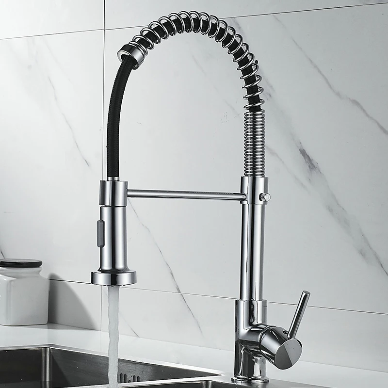 VGX Kitchen Faucet with Pull Down Sprayer Single Handle Mixer for Basin 360° Rotating Spring Style Taps Brass Chrome Gold Black - Image 7
