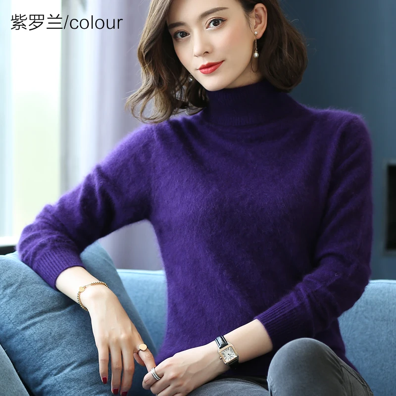 Elegant Modern Autumn Winter 100% Mink Cashmere Sweater Women Knitwear Pullover Thick Warm Solid Color Plus Size Base High Lapel Clothing Tops - Image 12