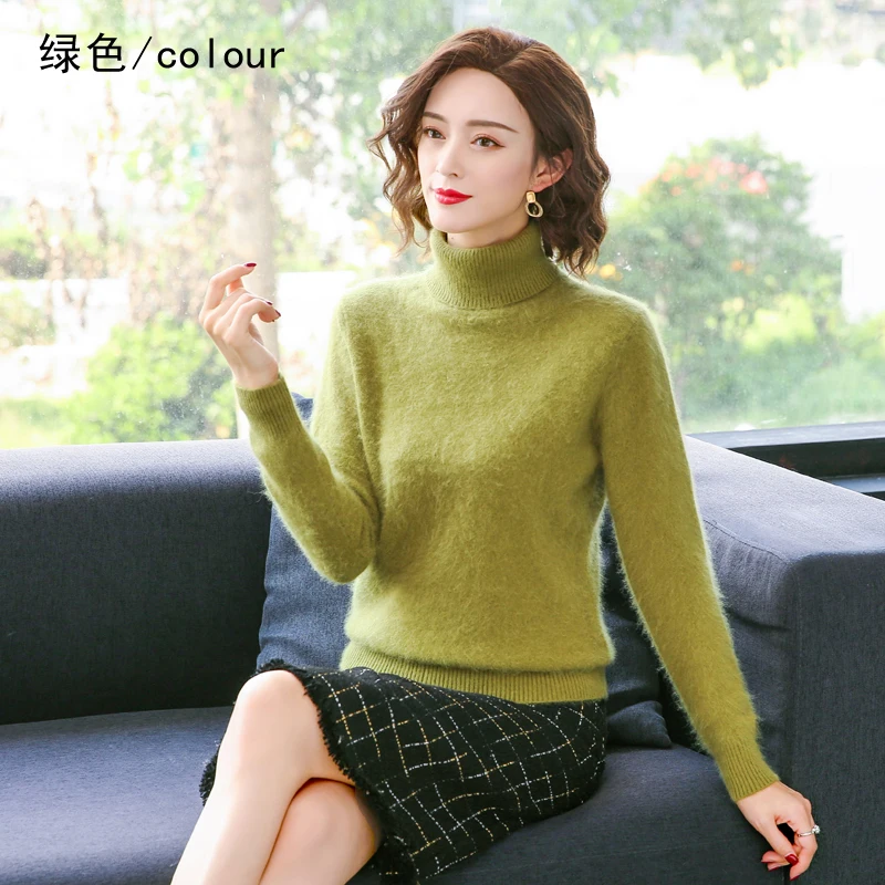 Elegant Modern Autumn Winter 100% Mink Cashmere Sweater Women Knitwear Pullover Thick Warm Solid Color Plus Size Base High Lapel Clothing Tops - Image 20