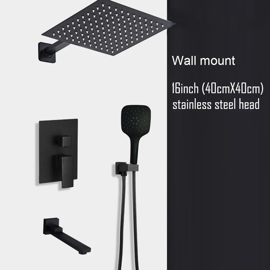 Black Shower Set Wall Mounted Shower Faucet Mixer 8inch to16inch Rainfall Bathroom Shower Tap with Handshower Rotate Bath Spout - Image 9