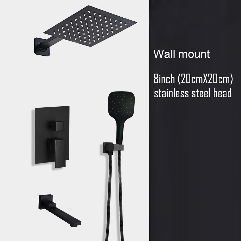 Black Shower Set Wall Mounted Shower Faucet Mixer 8inch to16inch Rainfall Bathroom Shower Tap with Handshower Rotate Bath Spout - Image 16
