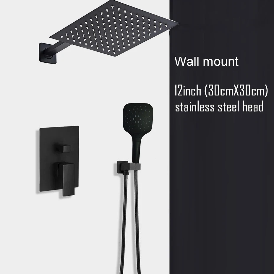 Black Shower Set Wall Mounted Shower Faucet Mixer 8inch to16inch Rainfall Bathroom Shower Tap with Handshower Rotate Bath Spout - Image 14