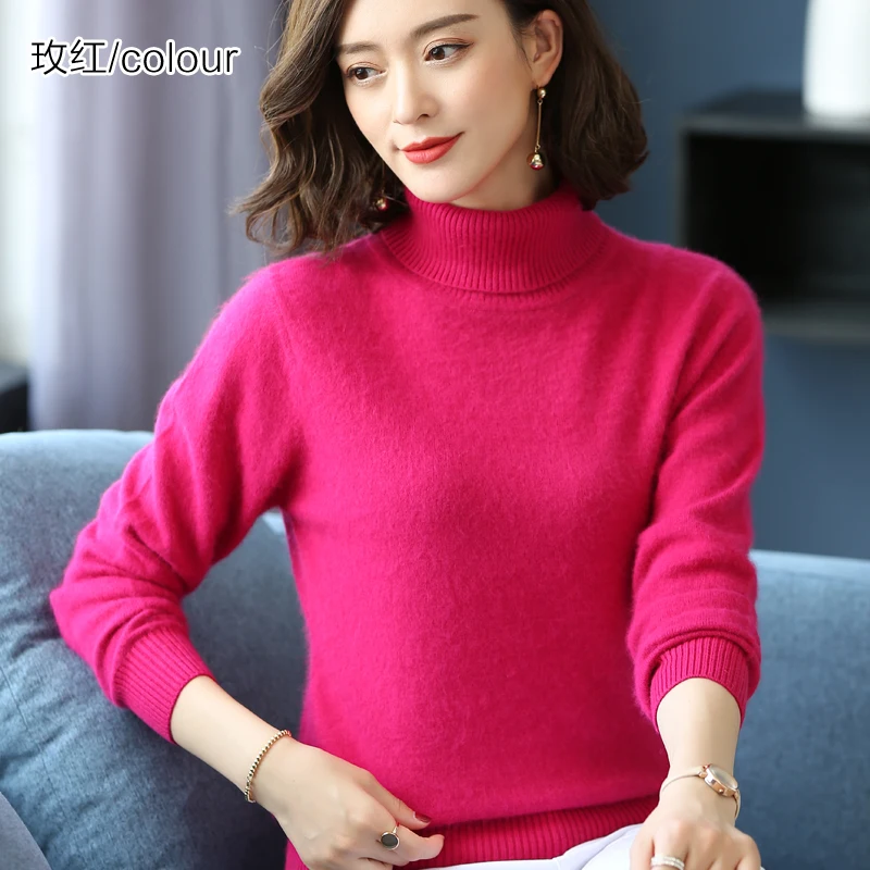 Elegant Modern Autumn Winter 100% Mink Cashmere Sweater Women Knitwear Pullover Thick Warm Solid Color Plus Size Base High Lapel Clothing Tops - Image 7