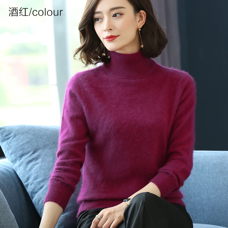 Elegant Modern Autumn Winter 100% Mink Cashmere Sweater Women Knitwear Pullover Thick Warm Solid Color Plus Size Base High Lapel Clothing Tops - Image 13