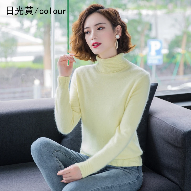 Elegant Modern Autumn Winter 100% Mink Cashmere Sweater Women Knitwear Pullover Thick Warm Solid Color Plus Size Base High Lapel Clothing Tops - Image 18