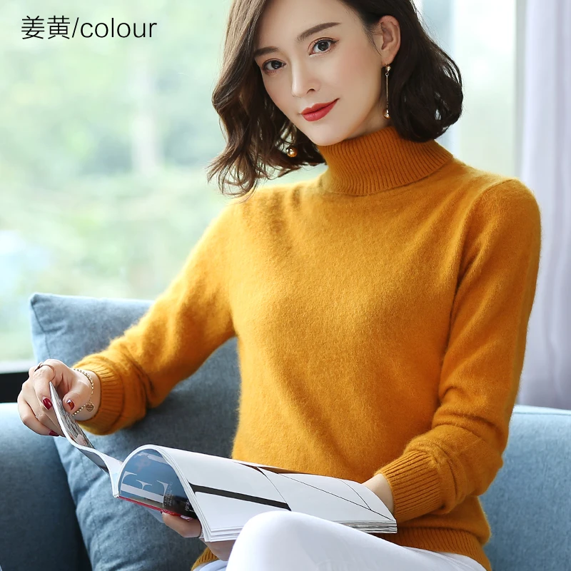 Elegant Modern Autumn Winter 100% Mink Cashmere Sweater Women Knitwear Pullover Thick Warm Solid Color Plus Size Base High Lapel Clothing Tops - Image 10