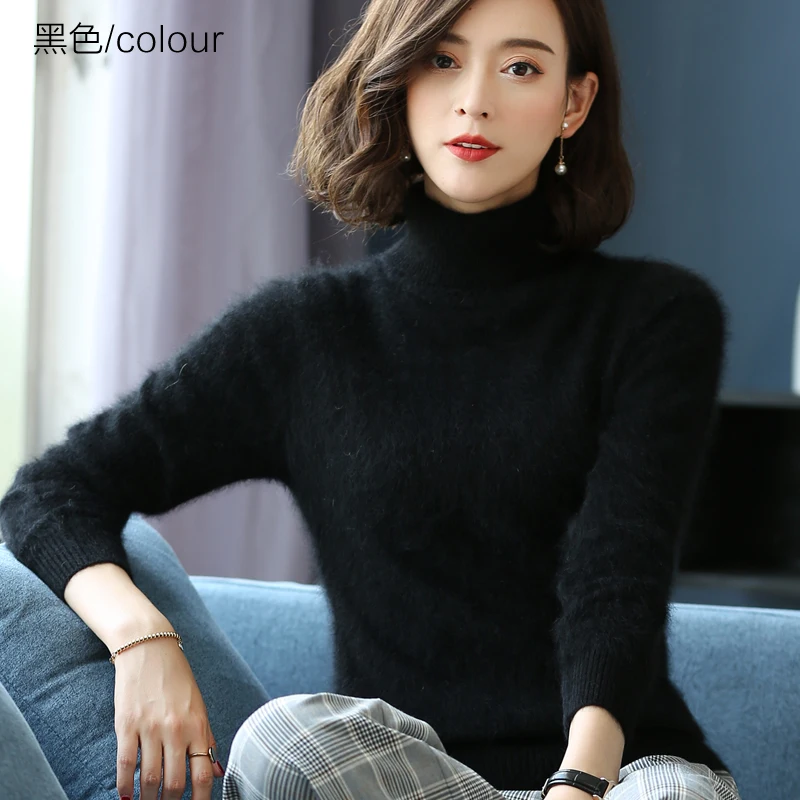 Elegant Modern Autumn Winter 100% Mink Cashmere Sweater Women Knitwear Pullover Thick Warm Solid Color Plus Size Base High Lapel Clothing Tops - Image 21