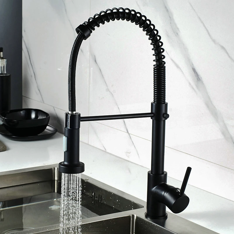 VGX Kitchen Faucet with Pull Down Sprayer Single Handle Mixer for Basin 360° Rotating Spring Style Taps Brass Chrome Gold Black - Image 8