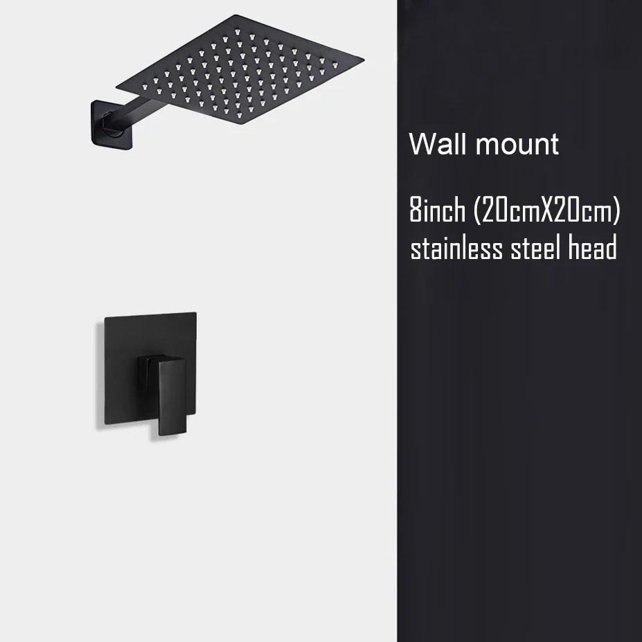Black Shower Set Wall Mounted Shower Faucet Mixer 8inch to16inch Rainfall Bathroom Shower Tap with Handshower Rotate Bath Spout - Image 12