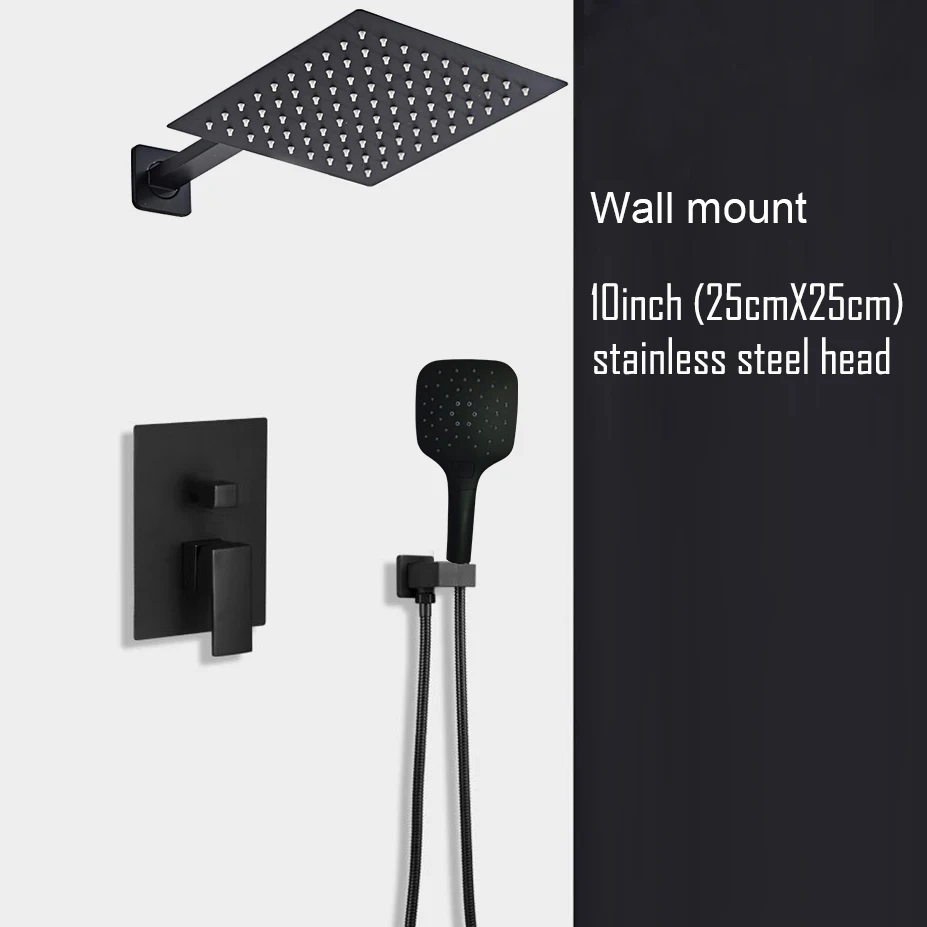 Black Shower Set Wall Mounted Shower Faucet Mixer 8inch to16inch Rainfall Bathroom Shower Tap with Handshower Rotate Bath Spout - Image 17