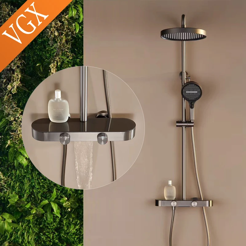 Luxury VGX Modern Shower System Set Bathroom Shower Faucet Set 3-way Rainfall Shower Set Shower Mixer Crane with Hand Shower Set Grey White