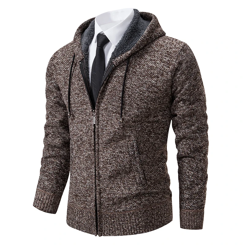 Elegant Modern Autumn And Winter New Jersey Men's Casual Sports Coat Solid Color Stand Collar Wweater Grab Fleece Warm Zipper Cardigan - Image 13